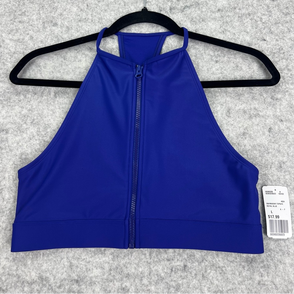 Forever 21 Sport Swim Top Royal Blue High Neck Zip Front Racerback Large NWT